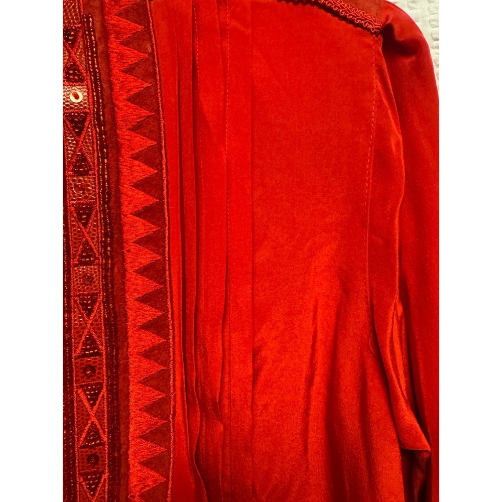 VTG 1980-90s Erez SZ 2 (Small) 100% Silk Red Heavy Embellished Blouse Detail NWT - Picture 13 of 16